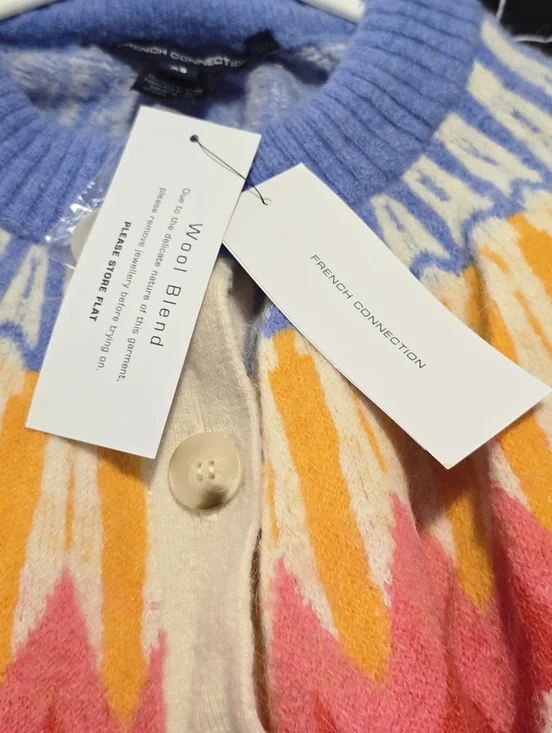 French Connection Neya Fair Isle Cardigan Ivory Wool Blend Size XS - Picture 7 of 7